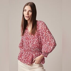 Hudson North Size 2X Cinched Waist Blouse Floral Peplum Smocked Feminine